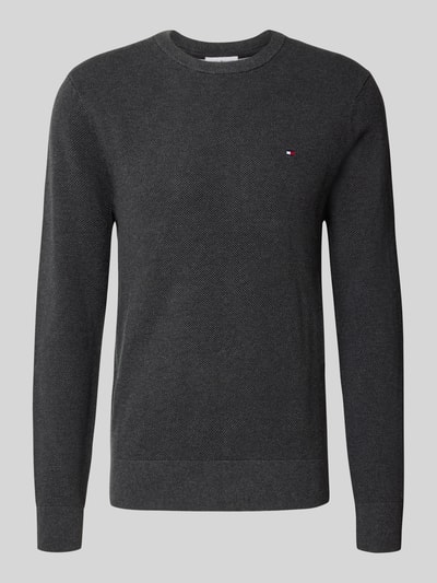 Produktfoto, donkergrijze regular fit pullover uit pure katoen met fijn gestructureerde textuur, Regular Fit Pullover aus reiner Baumwolle van Tommy Hilfiger, Heren Pullover