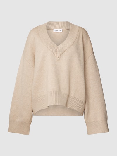 EDITED Gebreide pullover met V-hals, model 'Fatma' Beige - 2