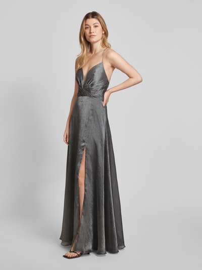 Luxuar Abendkleid mit tiefem V-Ausschnitt Silber 1