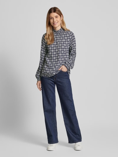 Emily Van den Bergh Regular Fit Bluse aus Viskose mit Stehkragen Dunkelblau 1