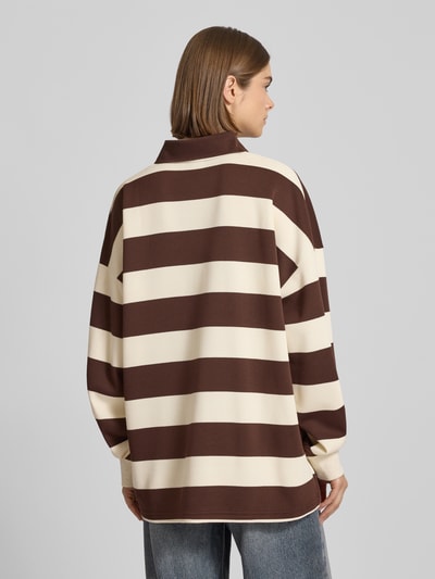 Karo Kauer Oversized poloshirt met streepmotief Middenbruin - 5