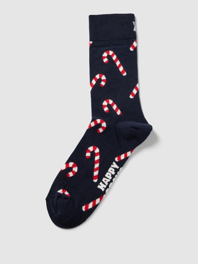 Happy Socks Sokken met motiefprint model 'Candy Cane' Donkerblauw - 1