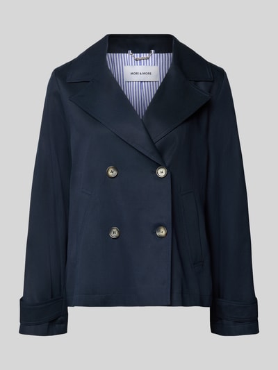 Produktfoto, dunkelblaue Jacke aus Lyocell-Mix von MORE & MORE mit Reverskragen, doppelreihigen Knöpfen und Ärmelriegel, strukturierte Optik