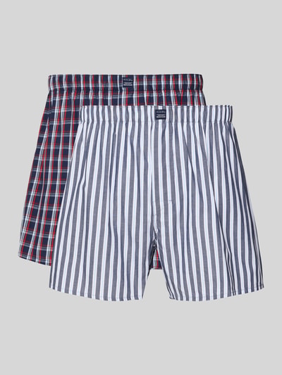 Produktfoto, Boxershorts mit elastischem Bund im 2er-Pack von Christian Berg Men im Baumwoll-Mix mit Bio-Baumwoll-Anteil, gestreift und kariert, lockerer Schnitt, Elastikbund, Label-Detail