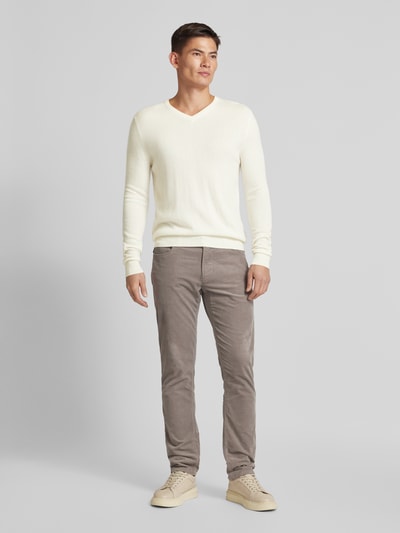 Christian Berg Men Strickpullover mit gerippten Abschlüssen Offwhite Melange 1