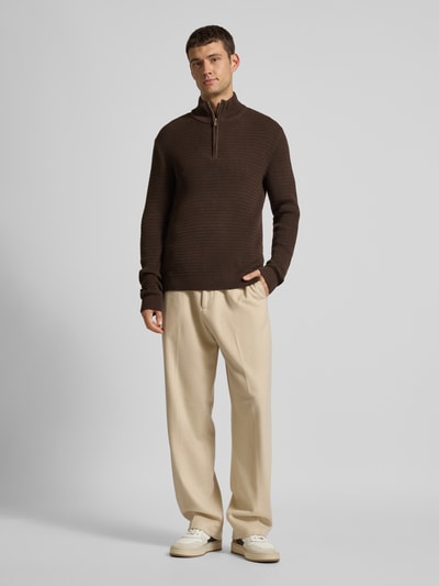 SELECTED HOMME Gebreide pullover met opstaande kraag, model 'THEO' Middenbruin - 1