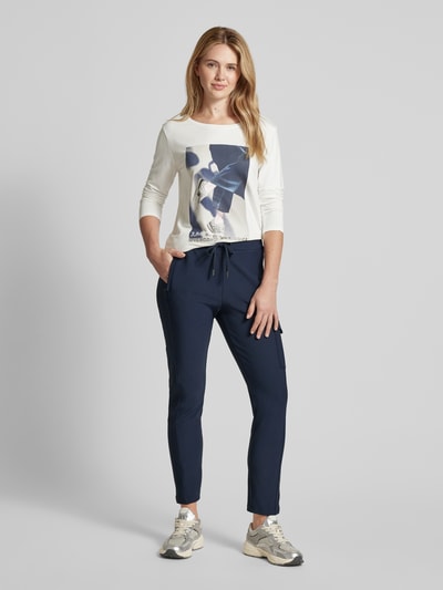 Monari Slim fit stoffen broek met cargozak Donkerblauw - 1