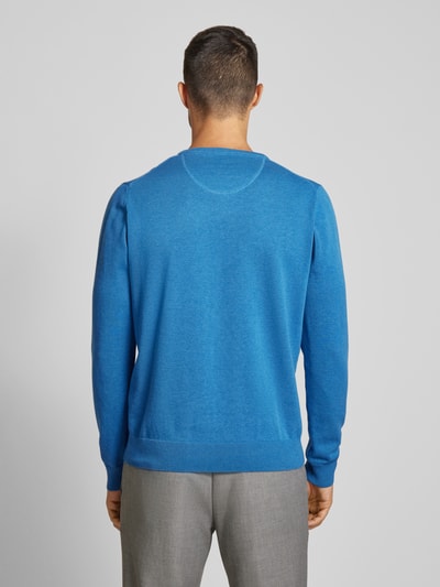 Fynch-Hatton Gebreide pullover met labelstitching, model 'Superfine' Blauw - 5