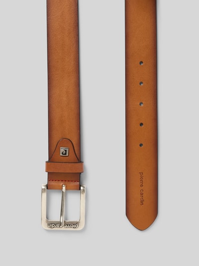 Pierre Cardin Pasek skórzany z detalem z logo Koniakowy 3