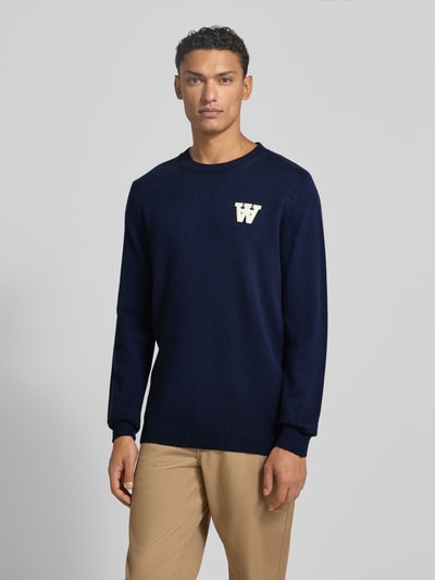 Wood Wood Gebreide pullover met stitching en ronde hals, model 'Tay' Marineblauw - 4