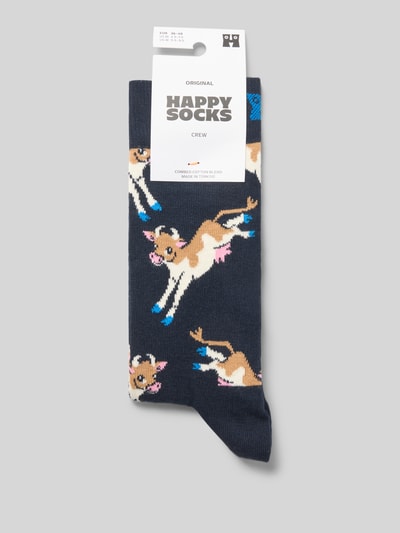 Happy Socks Sokken met motiefstitching, model 'Cow' Donkerblauw - 3