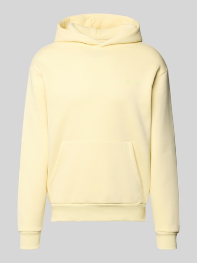 Productfoto, Regular Fit Hoodie mit Logo-Print van Review, katoenmix, capuchon, kangoeroezak, elastische boorden, lichtgeel.