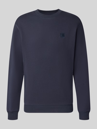 Produktfoto, Regular Fit Sweatshirt aus reiner Baumwolle mit Label-Patch von Scotch & Soda, dunkelblau, elastische Abschlüsse, glatte Struktur