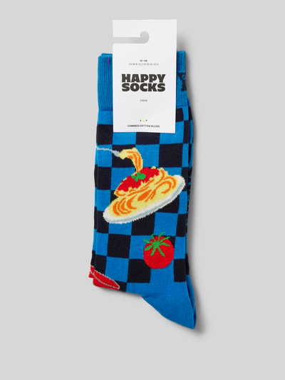 Happy Socks Socken mit Label-Stitching Modell 'Dinner' Blau 3