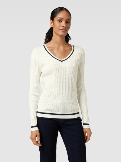 Montego Gebreide pullover met V-hals Offwhite - 4