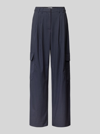 EDITED Wide leg stoffen broek met cargozakken, model 'Eleanor' Marineblauw - 2