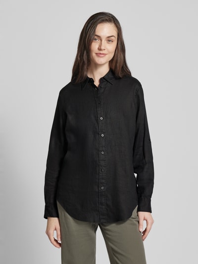 Lauren Ralph Lauren Linnen blouse met afgeronde zoom, model 'KARRIE' Zwart - 4