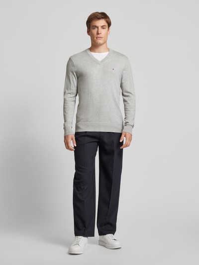 Tommy Hilfiger Gebreide pullover met logostitching, model 'PIMA' Lichtgrijs gemêleerd - 1