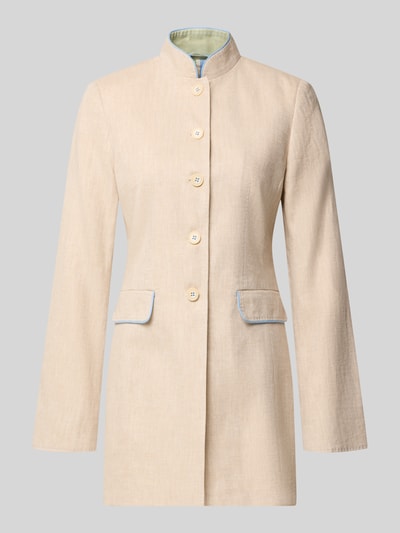 Produktfoto, Slim Fit Blazer mit Pattentaschen von WHITE LABEL aus beiger Baumwolle, Stehkragen, helle Knöpfe, glatte Textur