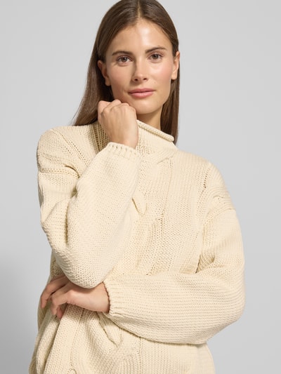 MANGO Strickpullover mit gerippten Abschlüssen Modell 'TRENZAS' Offwhite 3