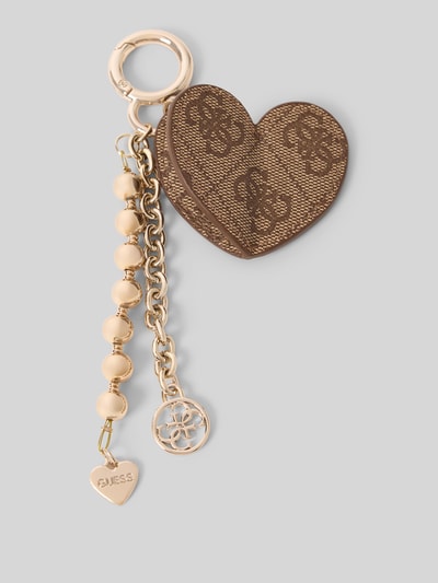 Produktfoto, Schlüsselanhänger mit Logo-Detail von Guess in Braun mit Ketten-Optik, Logo-Prägung, Karabinerhaken und Markendetail