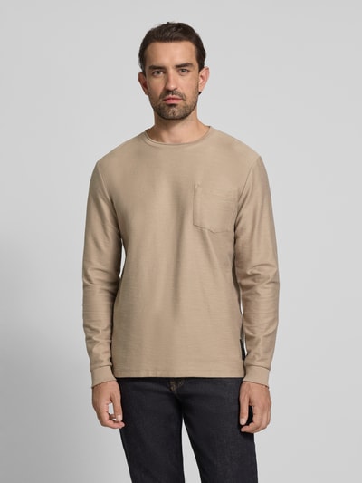 Tom Tailor Denim Bluzka o kroju regular fit z mieszanki bawełny z długim rękawem i fakturowanym, tkanym wzorem Orzechowy 4