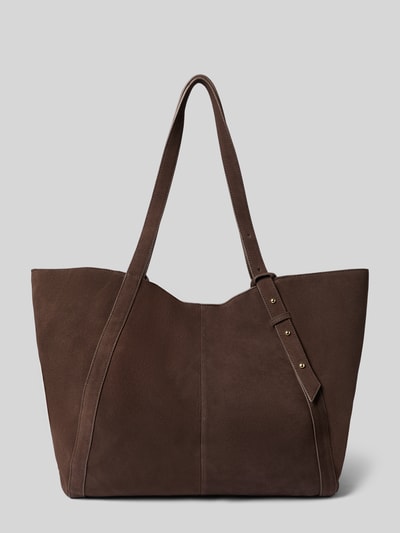 Produktfoto, Shopper aus echtem Leder Modell 'Pretty Wonder' von Hey Marly in Braun mit Pinschließe, großem Hauptfach und Label-Detail.
