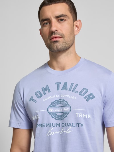 Tom Tailor Regular fit T-shirt van puur katoen met labelprint Lila - 3