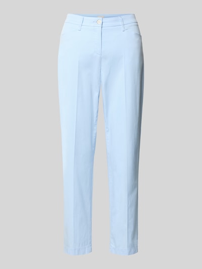 Produktfoto, hellblaue Hose in verkürzter Passform Modell 'Mara S' von Brax, Baumwoll-Lyocell-Mix, Bügelfalten, Eingrifftaschen