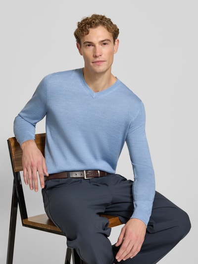 Christian Berg Men Strickpullover aus Woll-Mix mit V-Ausschnitt Hellblau Melange 3