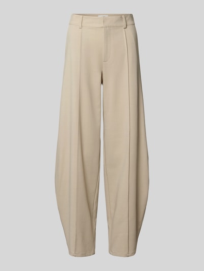 Produktfoto, Barrel Fit Hose mit Längsnähten Modell 'Pija' von mbyM in Beige, Material-Mix mit Viskose-Anteil, Damen HOSE, glatte Textur