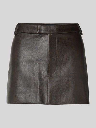 Bardot Minirok in leerlook, model 'MAIKA' Donkerbruin - 2