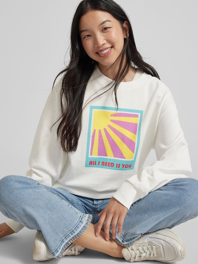 Lanius Sweatshirt mit Statement- und Motiv-Print Offwhite 3