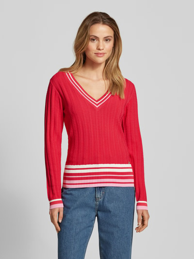 LIU JO SPORT Strickpullover mit V-Ausschnitt Rot 4