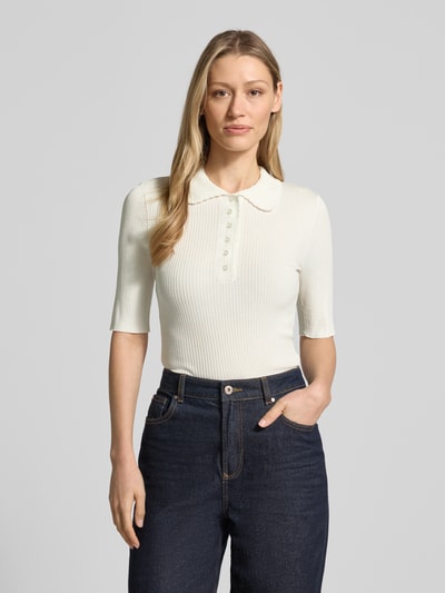 Jake*s Studio Woman Gebreid shirt met 1/2-mouw en polokraag Ecru - 4