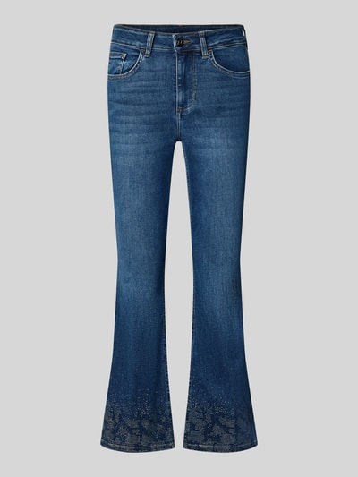 Produktfoto, Flared Fit Jeans aus Baumwollmix mit Lyocell-Anteil Modell 'Princess' von Liu Jo White, niebieskie, obszycie kamieniami stras, mieszanka bawełny i lyocellu, rozkloszowany krój, 5 kieszeni, zapięcie na guzik i zamek błyskawiczny, Szerokość w rozmiarze 27: 36 cm, Długość wewnętrzna nogawki w rozmiarze 27: 67 cm