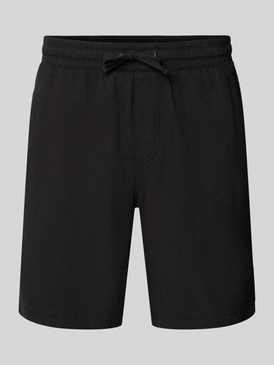 Productfoto, Shorts met structuurpatroon model 'JAIDEN' van Jack & Jones, regular fit, elastische tailleband met tunnelkoord, puur katoen, zwarte kleur, context: heren shorts, taillewijdte maat M 43 cm, binnenbeenlengte maat M 23 cm