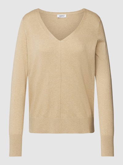 Esprit Strickpullover mit V-Ausschnitt Sand 2