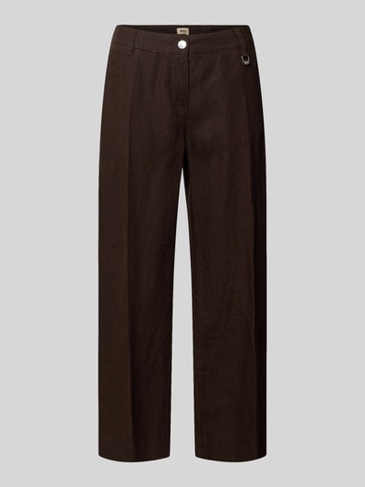 Produktfoto, Culotte aus Leinen mit Eingrifftaschen Modell 'Nora' von MAC in Dunkelbraun, Wide-Leg-Fit, Knopf-Reißverschluss, Label-Detail