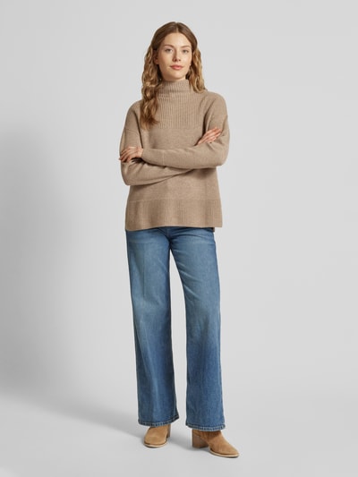 Jake*s Collection Gebreide pullover van kasjmier met opstaande kraag Beige - 1