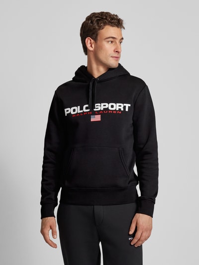 Polo Sport Hoodie met labelprint Zwart - 4