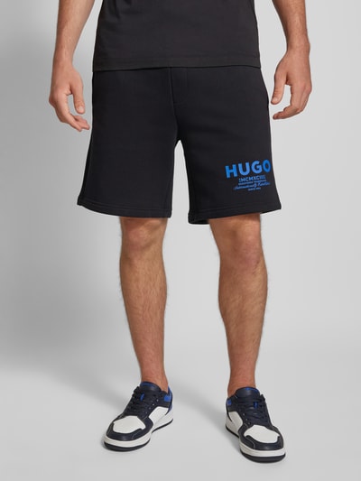 Hugo Blue Szorty z dzianiny dresowej o kroju regular fit z nadrukiem z logo model ‘Nomario’ Czarny 4