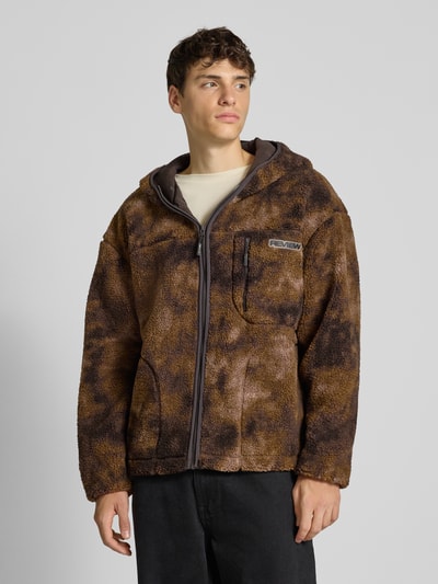 REVIEW Fleecejacke mit Reißverschlusstasche und Label-Detail Dunkelbraun 4
