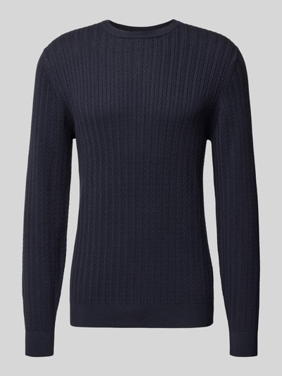 Christian Berg Men Strickpullover mit gerippten Abschlüssen Marine 2