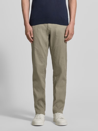 Brax Regular Fit Stoffhose aus Baumwoll-Leinen-Mix Modell 'CADIZ' Oliv 4