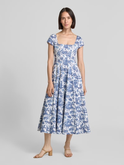 Staud Sukienka midi z prostokątnym dekoltem model ‘WELLS’ Błękitny 4