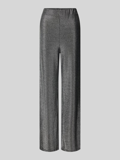 Produktfoto, Schimmernde Hose mit elastischem Bund Modell 'KYRA' von VILLA SOPHIE, Damen, Material-Mix mit Stretch-Anteil, Regular-Fit, silbergraue Farbe, glatte Struktur, Bundweite 34 cm, Innenbeinlänge 85 cm, Vorderansicht.