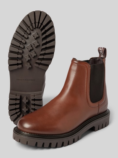 Tommy Hilfiger Leren boots met gestructureerde zool Cognac - 4