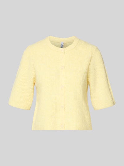 Produktfoto, Boxy Fit Strickjacke aus Rippstrick Model 'SILLY' von PIECES, Melanż, krótki rękaw, mieszanka materiałów z dodatkiem wełny