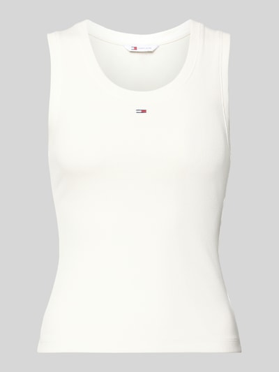 Produktfoto, Slim Fit Tank Top aus katoenmix van Tommy Jeans in effen kleuren met logodetail, U-hals, brede bandjes, fijnribstructuur